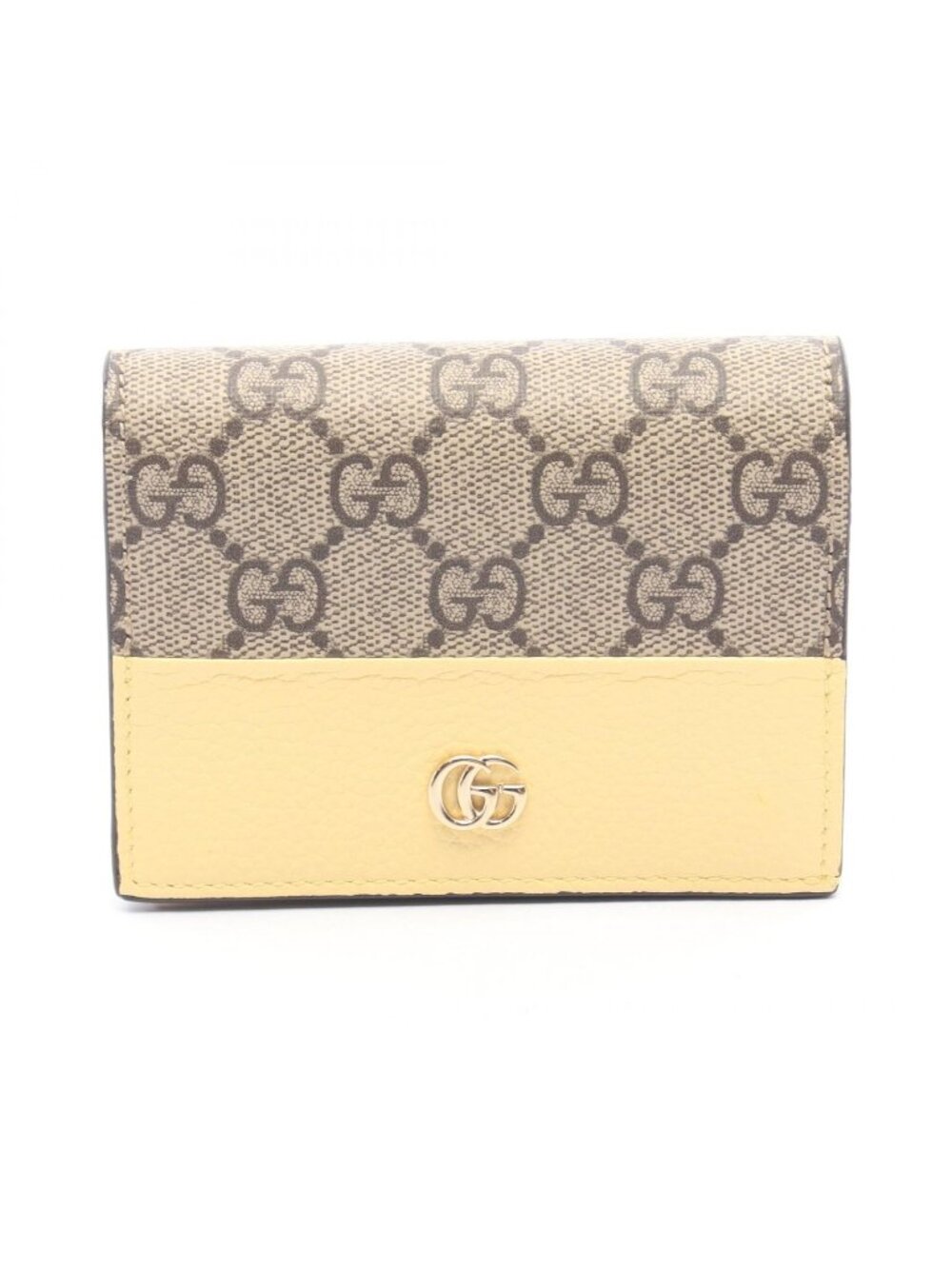 Gucci Bifold Wallet Double G GG Supreme Light Yellow Beige Brown Leather